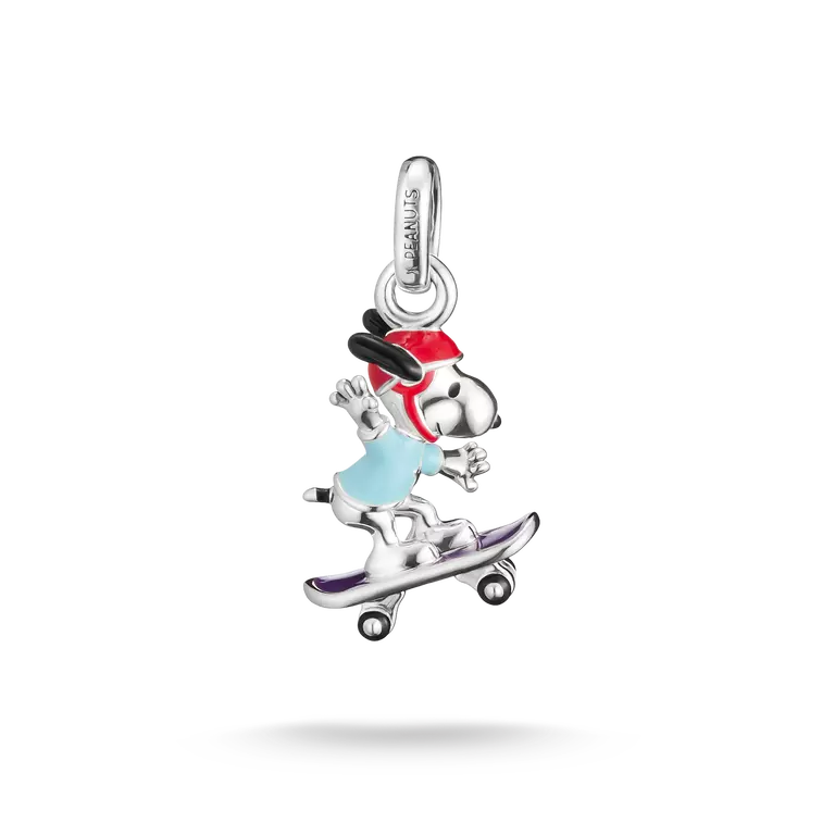 Pendant of a character on a skateboard with a white background