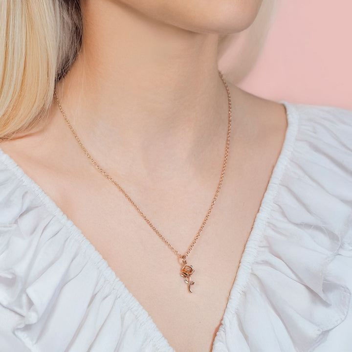 Beauty & The Beast Gold Stone Set Rose Necklace CF01129PL-Q.PH