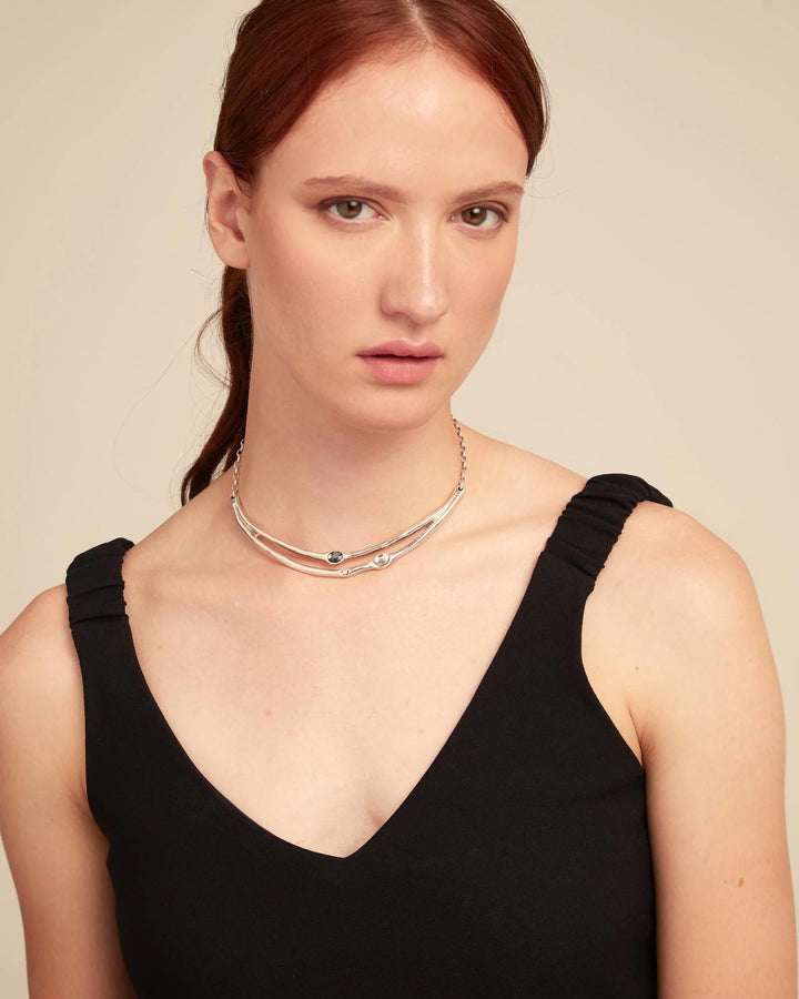 Sunshine Silver Plated Rigid Grey White Pink Faceted Crystal Necklace COL1927MCLMTL0U
