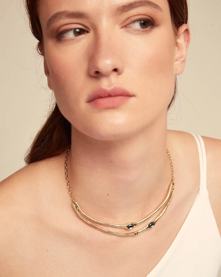 Sunshine 18k Gold-Plated Rigid Grey Faceted Crystals Necklace COL1927NGRORO0U