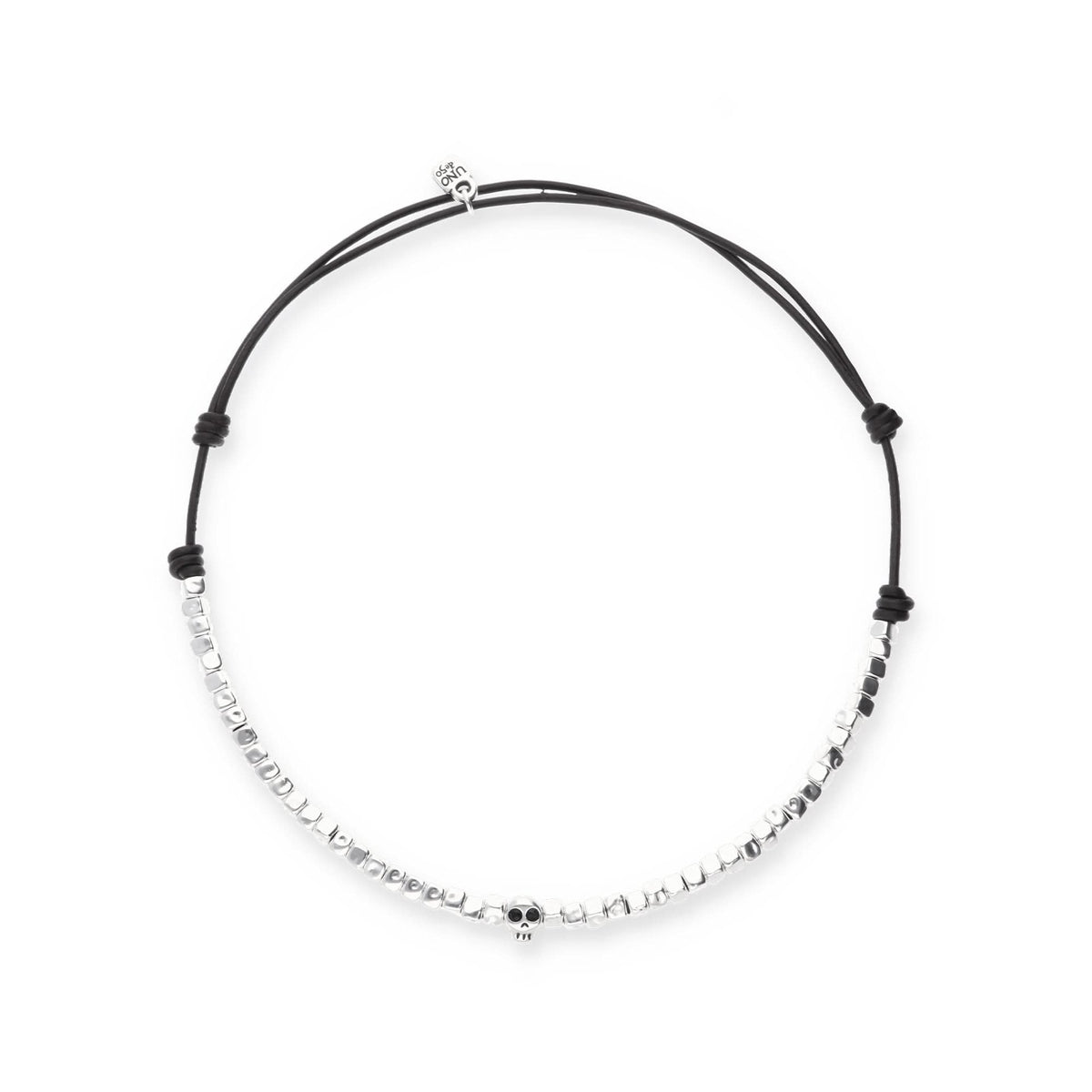 Sterling Silver Plated Skull Detail Beaded Leather Necklace COL2026NGRMTL