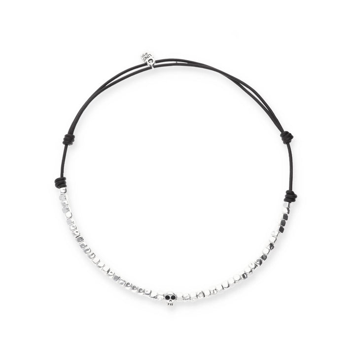 Sterling Silver Plated Skull Detail Beaded Leather Necklace COL2026NGRMTL