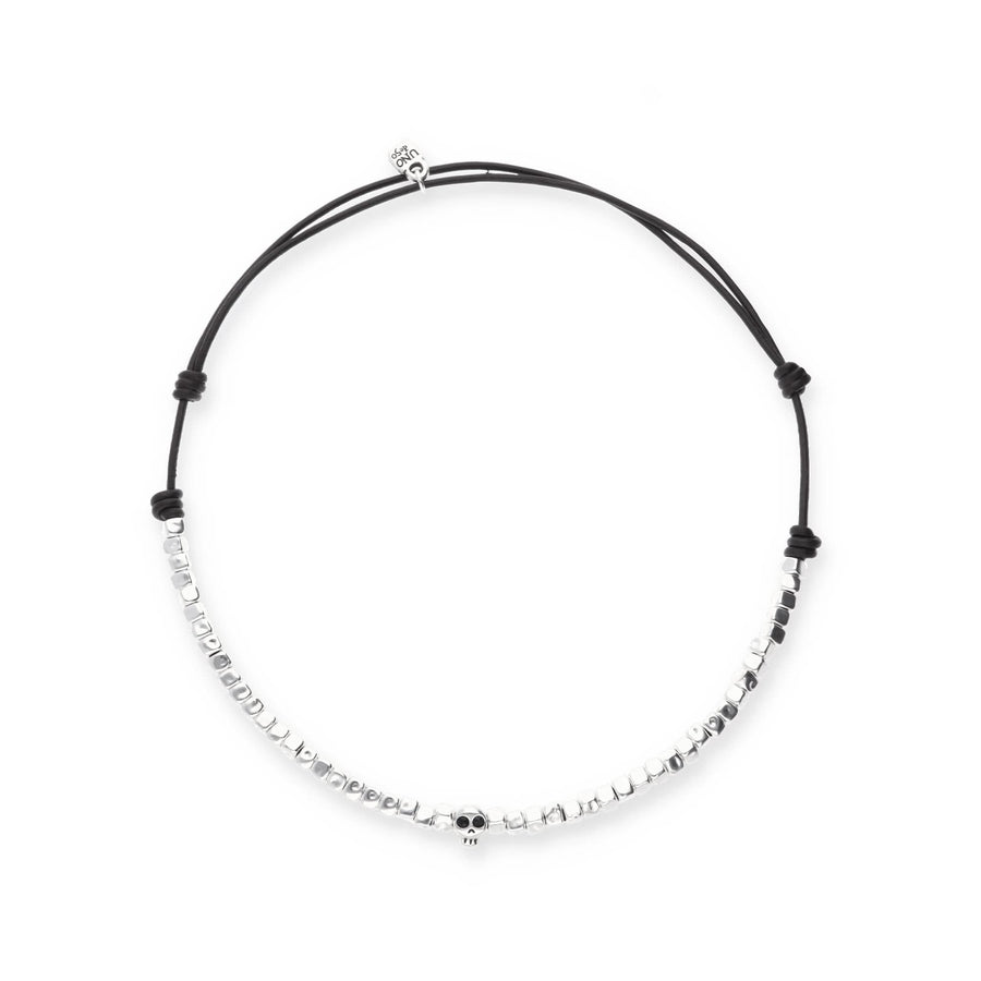 Sterling Silver Plated Skull Detail Beaded Leather Necklace COL2026NGRMTL