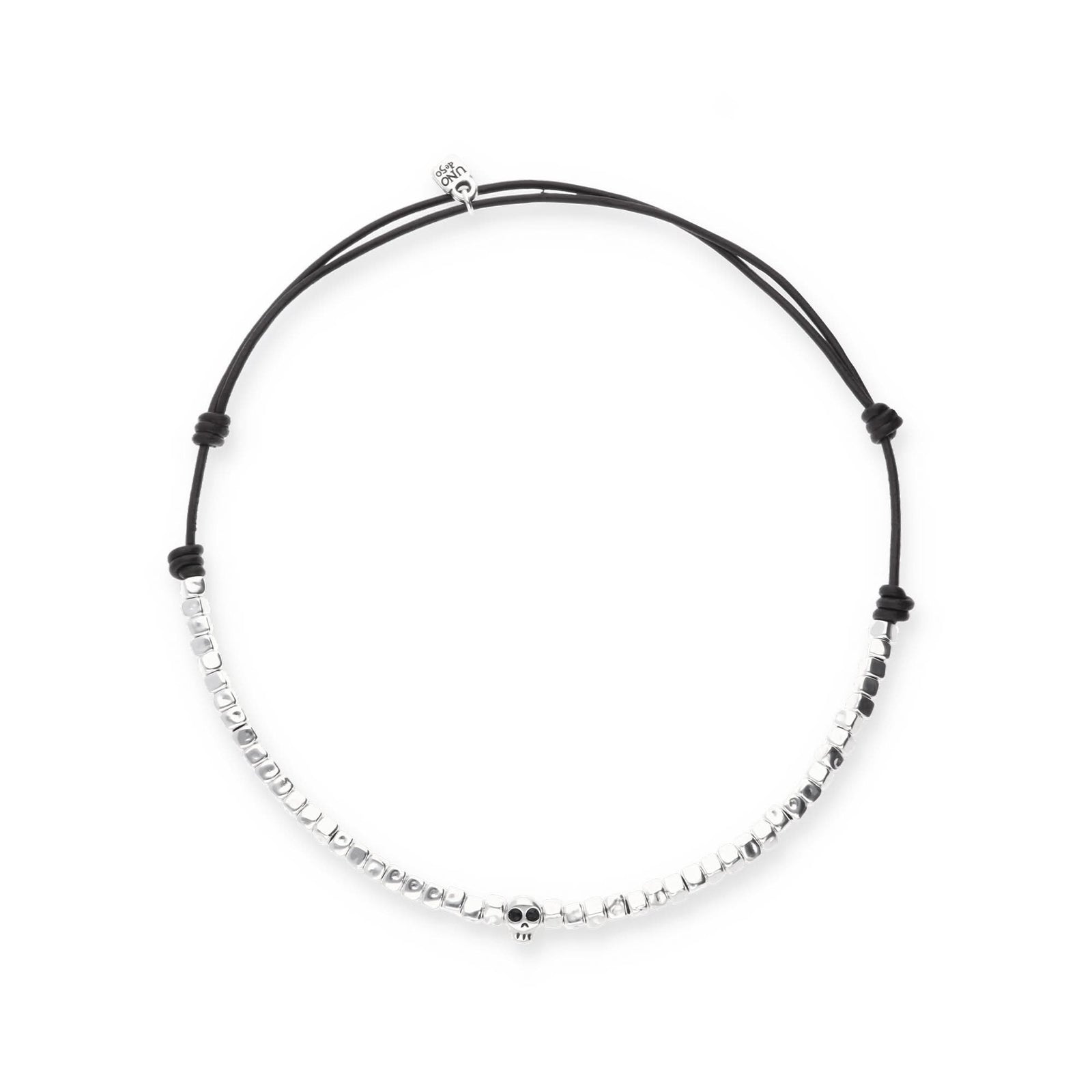 Sterling Silver Plated Skull Detail Beaded Leather Necklace COL2026NGRMTL