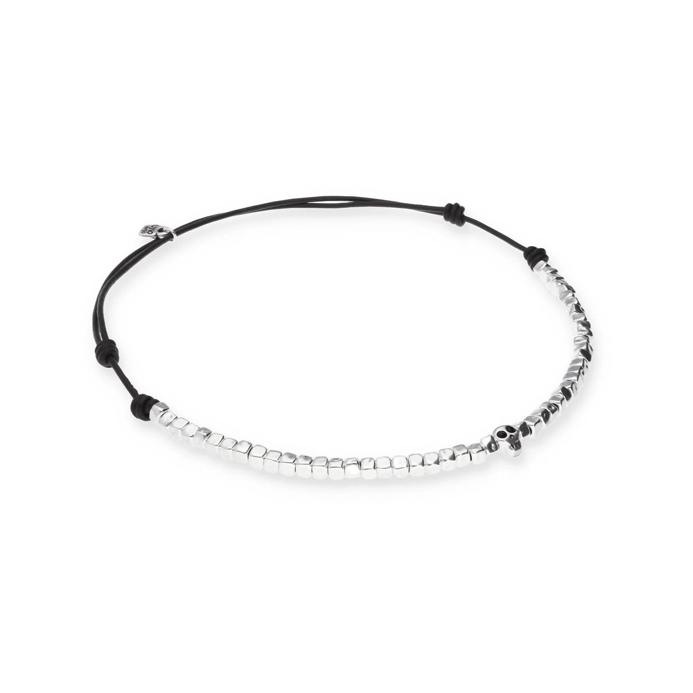 Sterling Silver Plated Skull Detail Beaded Leather Necklace COL2026NGRMTL