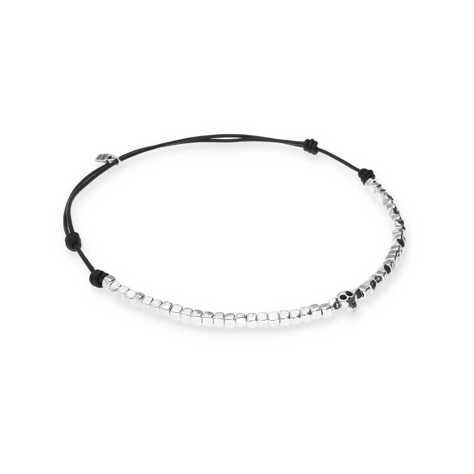 Sterling Silver Plated Skull Detail Beaded Leather Necklace COL2026NGRMTL