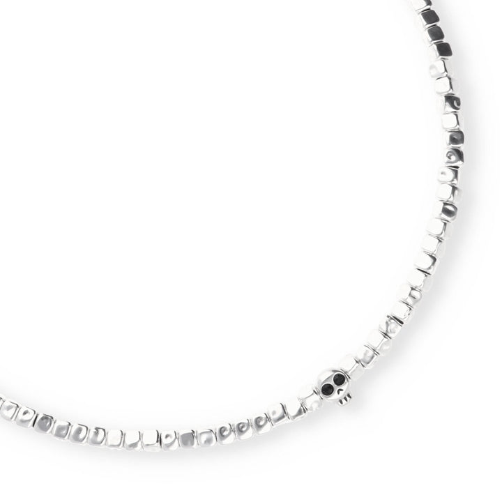Sterling Silver Plated Skull Detail Beaded Leather Necklace COL2026NGRMTL