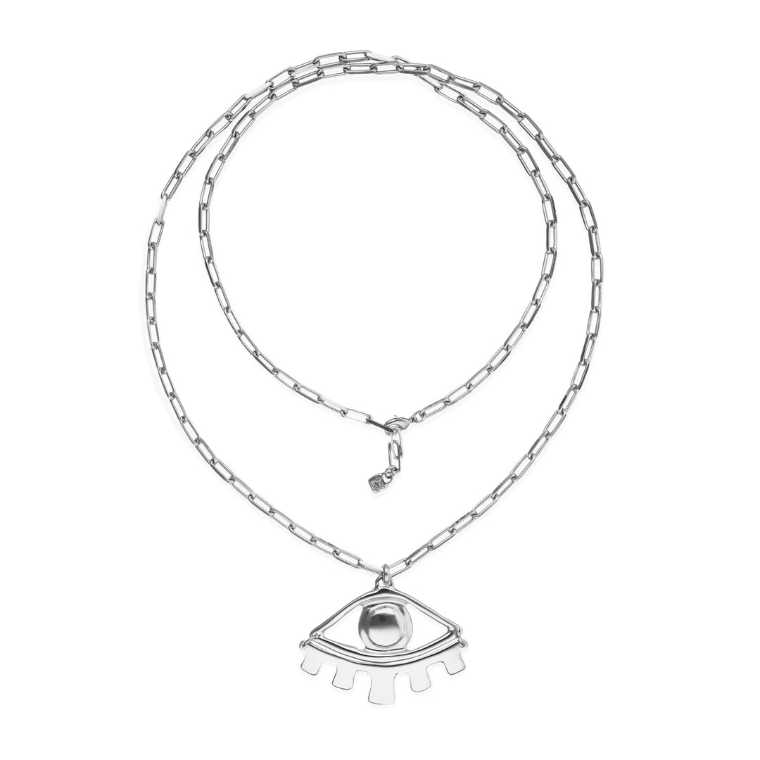 Metal Alloy Sterling Silver Big Eye Detail Long Necklace COL2034MTL000