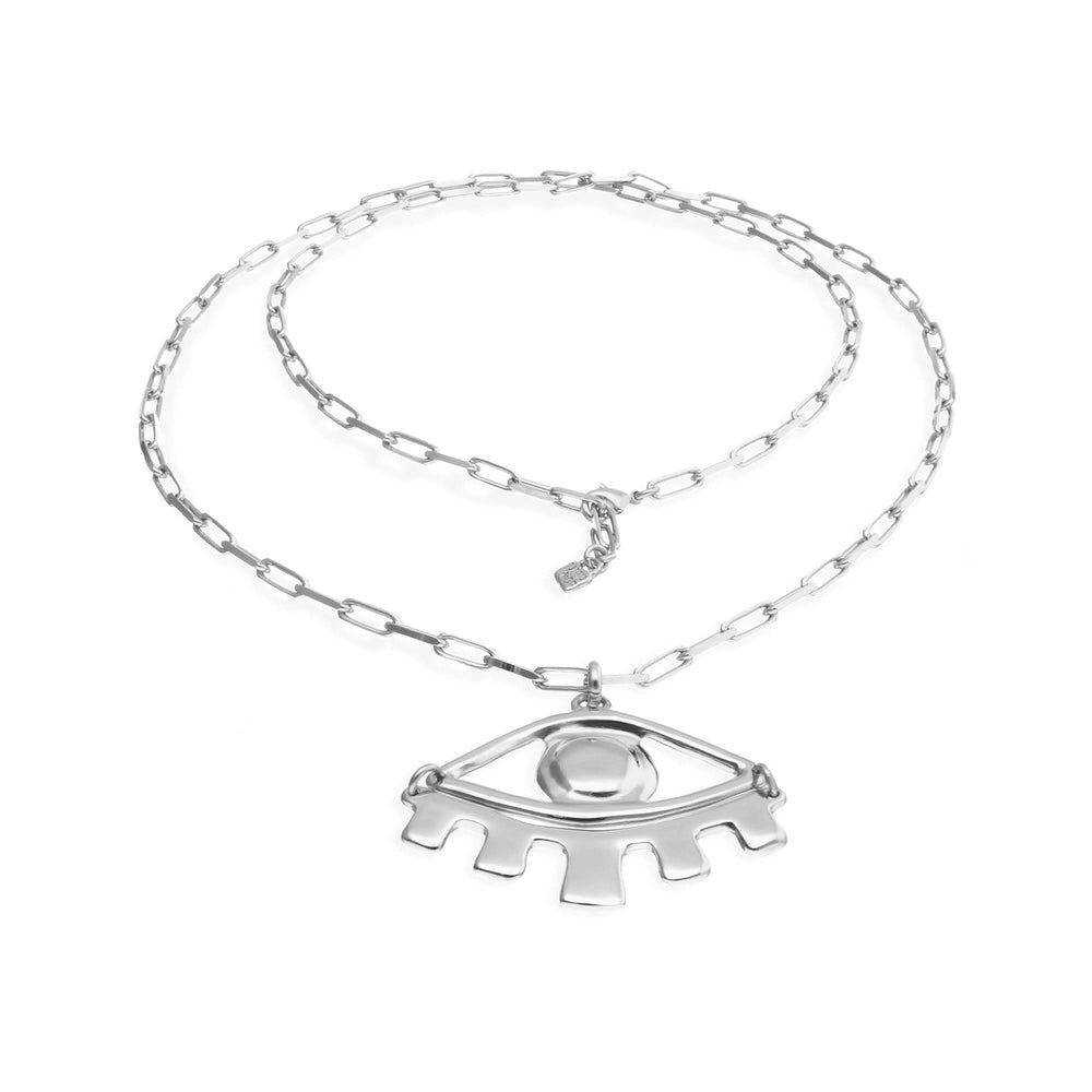 Metal Alloy Sterling Silver Big Eye Detail Long Necklace COL2034MTL000