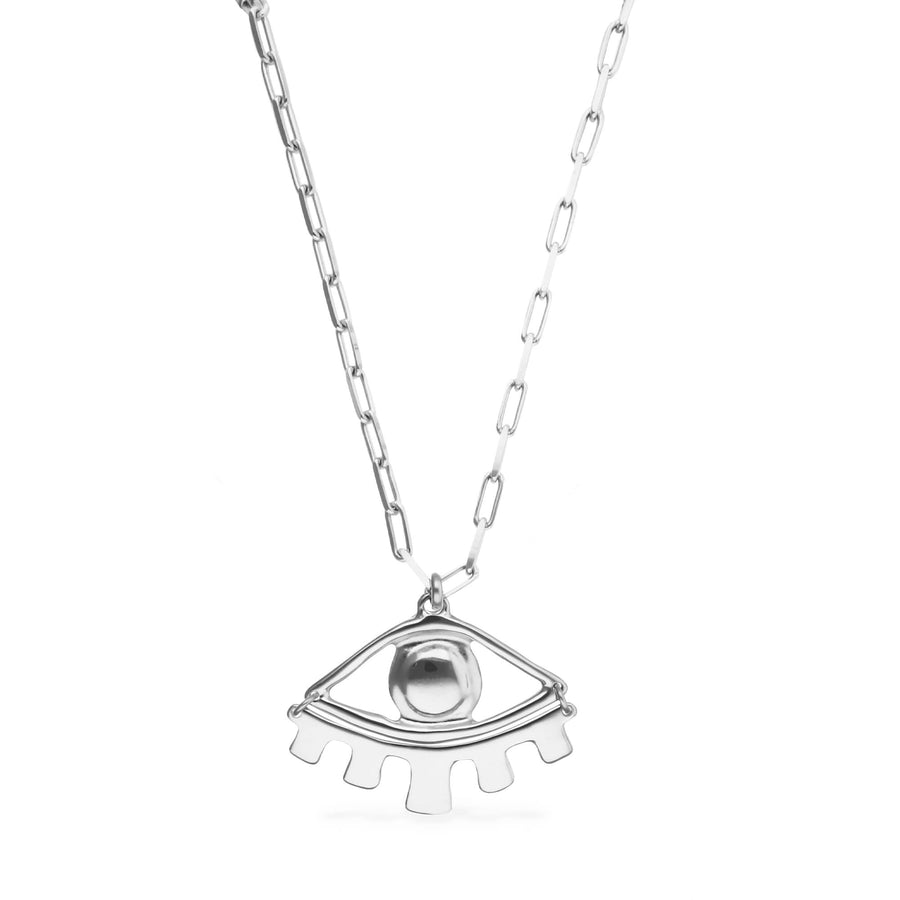 Metal Alloy Sterling Silver Big Eye Detail Long Necklace COL2034MTL000