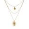 Metal Alloy Multi Strand Gold 18K 2 Eye Charms Green Faceted Crystal Necklace COL2042VRDORO