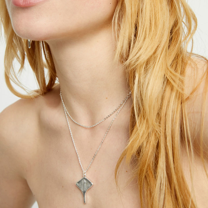 Metal Alloy Sterling Silver Plated Double Short Chain Stingray Pendant COL2043MTL000