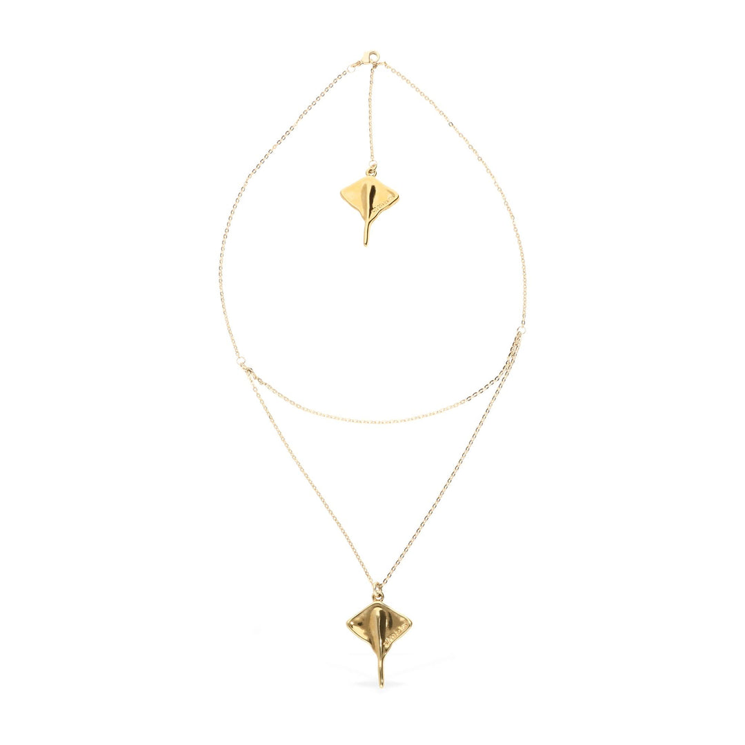 Metal Alloy 18K Gold Plated Double Short Chain Stingray Pendant COL2043ORO000
