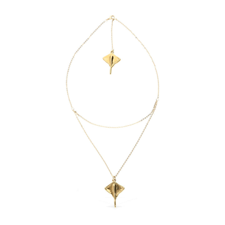 Metal Alloy 18K Gold Plated Double Short Chain Stingray Pendant COL2043ORO000
