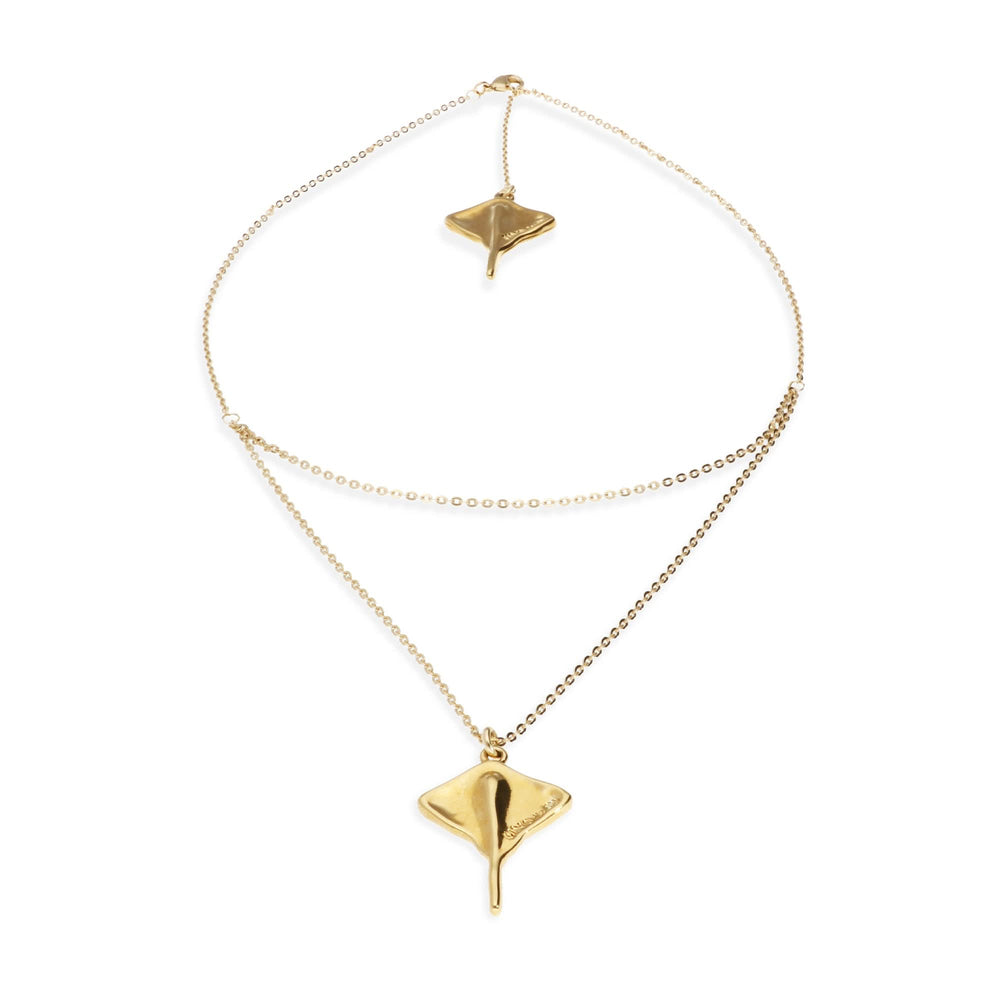 Metal Alloy 18K Gold Plated Double Short Chain Stingray Pendant COL2043ORO000