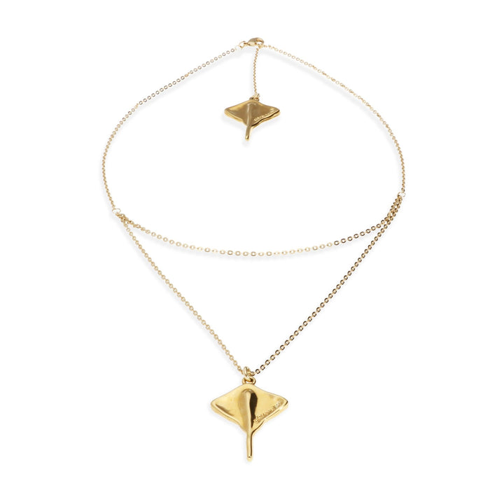 Metal Alloy 18K Gold Plated Double Short Chain Stingray Pendant COL2043ORO000