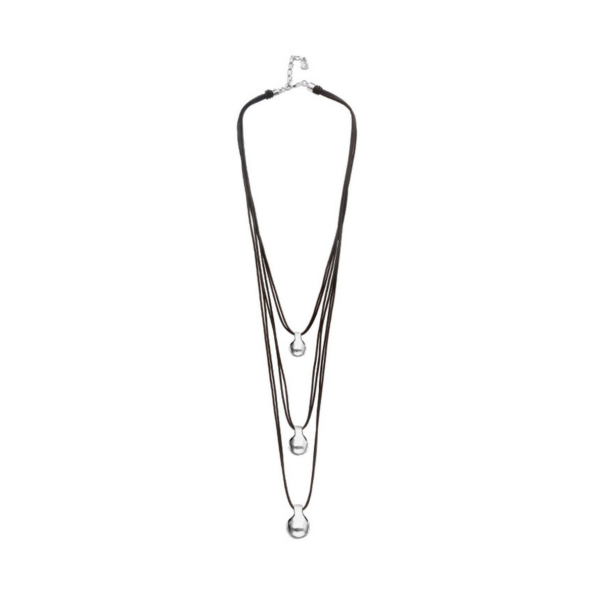 Triple Leather 2 Sterling Silver Alloy Shaped Balls Necklace COL2044MARMTL