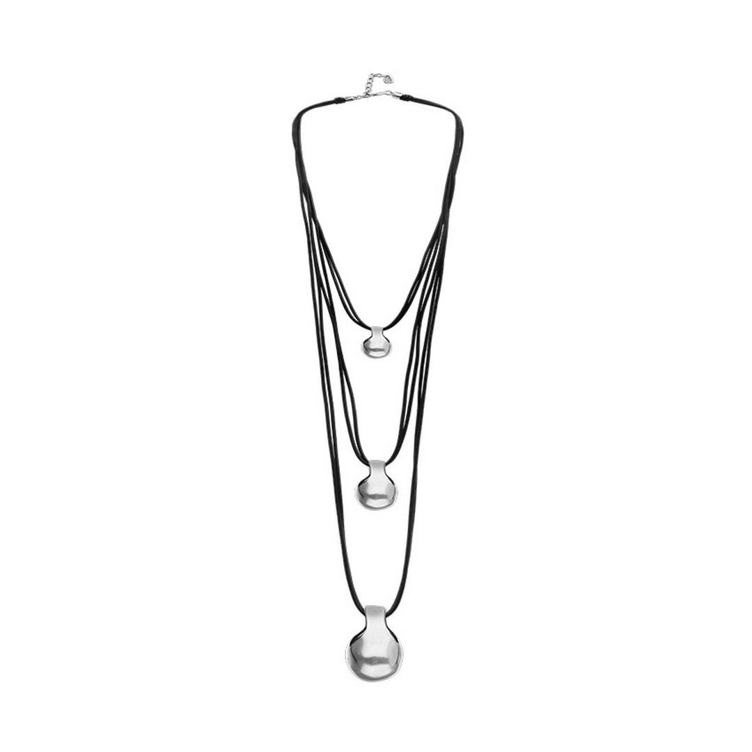 Triple Leather 2 Sterling Silver Alloy Shaped Balls Necklace COL2044MARMTL