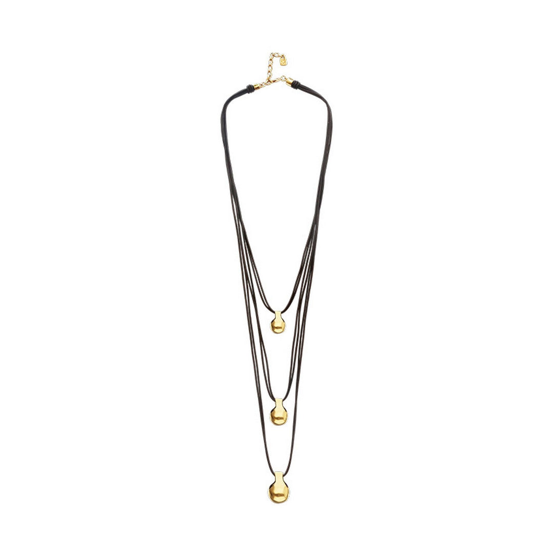 Triple Leather 2 18K Gold Alloy Shaped Balls Necklace COL2044MARORO
