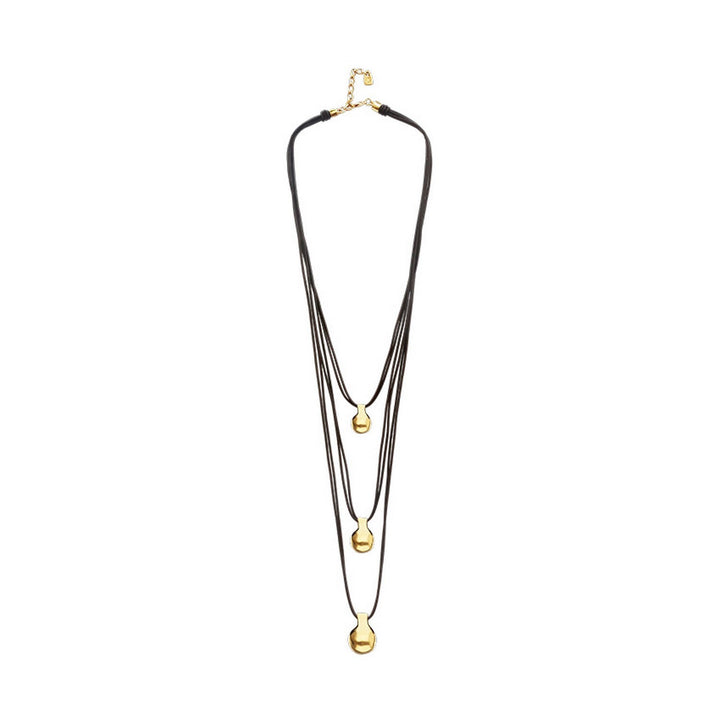 Triple Leather 2 18K Gold Alloy Shaped Balls Necklace COL2044MARORO