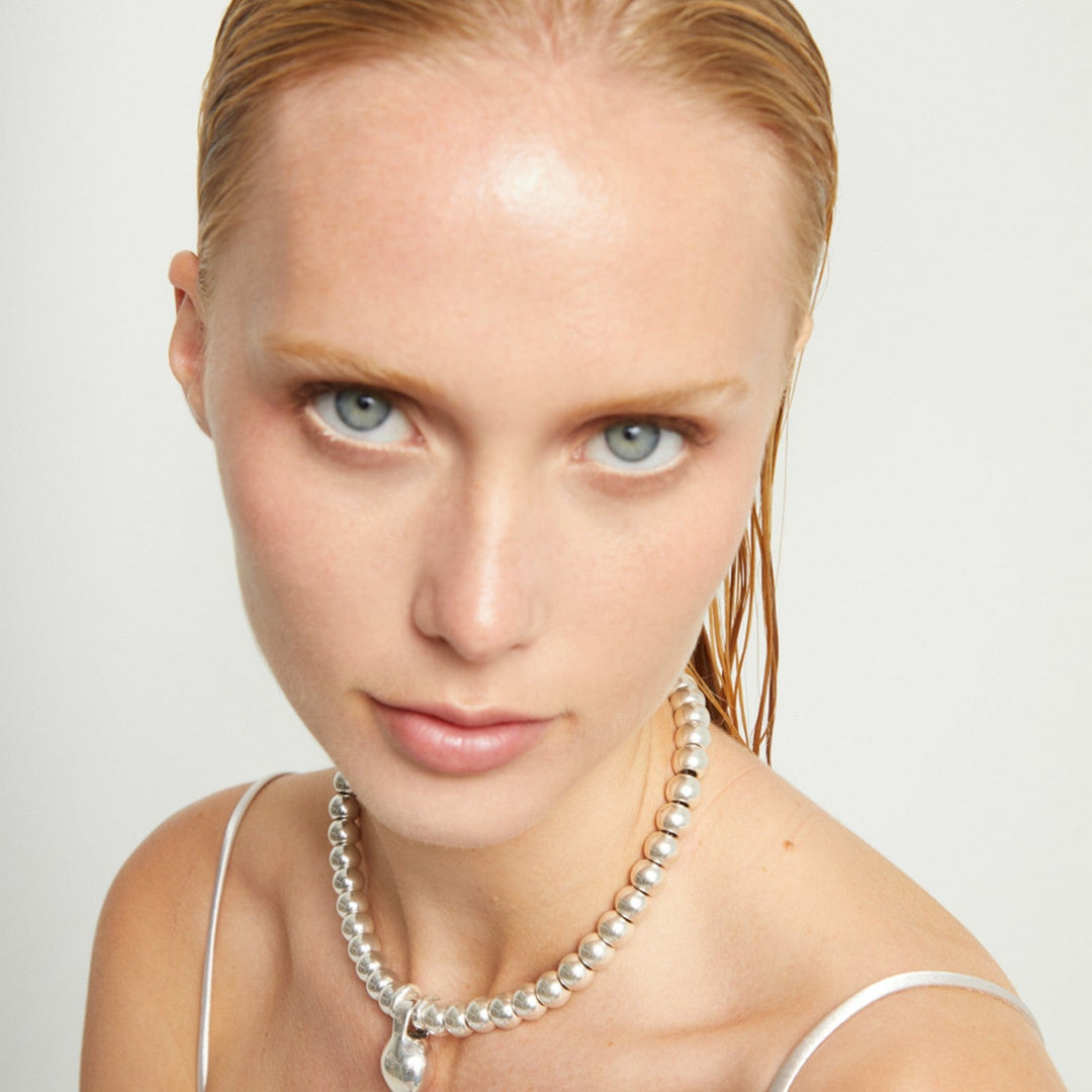 Medium Sterling Silver Alloy Shapes Of Balls And Big Shaped Ball Necklace COL2045MTL000