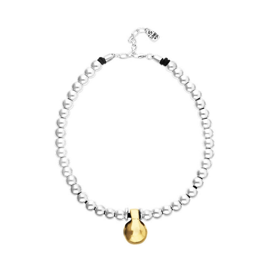 Medium Sterling Silver Alloy Shapes Of Balls And Big Shaped Ball In Gold 18K Necklace COL2045OROMTL