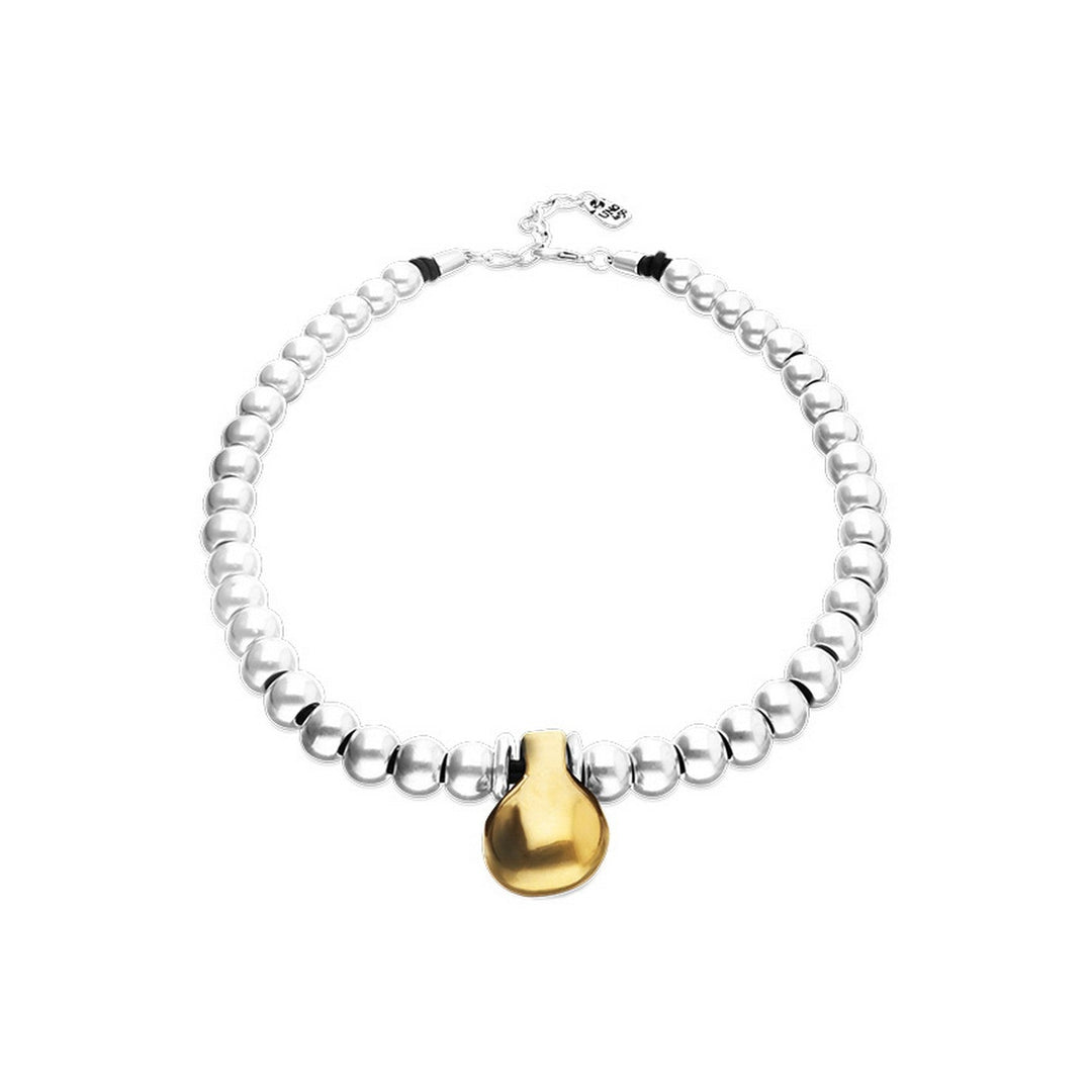 Medium Sterling Silver Alloy Shapes Of Balls And Big Shaped Ball In Gold 18K Necklace COL2045OROMTL
