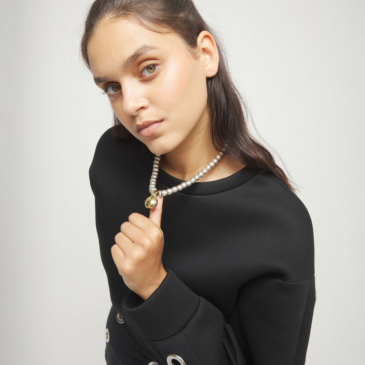 Medium Sterling Silver Alloy Shapes Of Balls And Big Shaped Ball In Gold 18K Necklace COL2045OROMTL