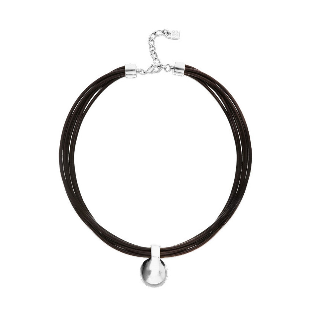 Leather Big Sterling Silver Alloy Plated Ball Necklace COL2046MARMTL