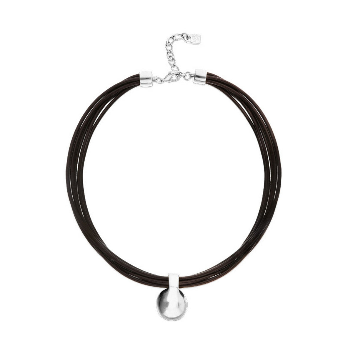 Leather Big Sterling Silver Alloy Plated Ball Necklace COL2046MARMTL