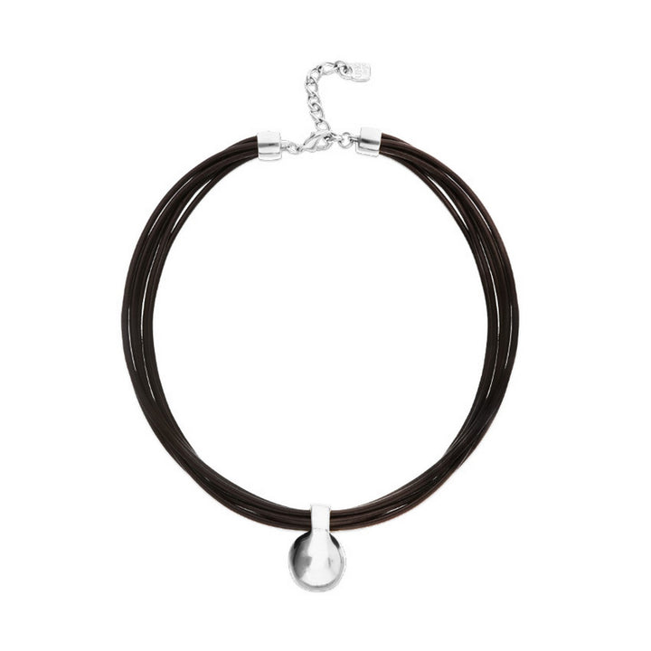 Leather Big Sterling Silver Alloy Plated Ball Necklace COL2046MARMTL