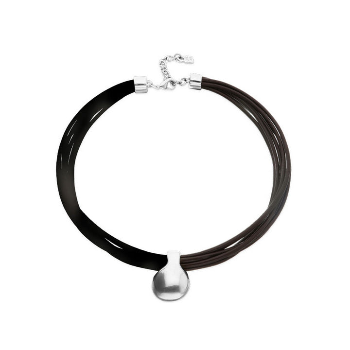 Leather Big Sterling Silver Alloy Plated Ball Necklace COL2046MARMTL
