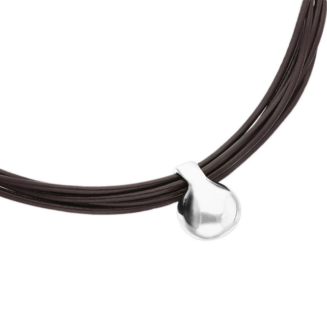 Leather Big Sterling Silver Alloy Plated Ball Necklace COL2046MARMTL