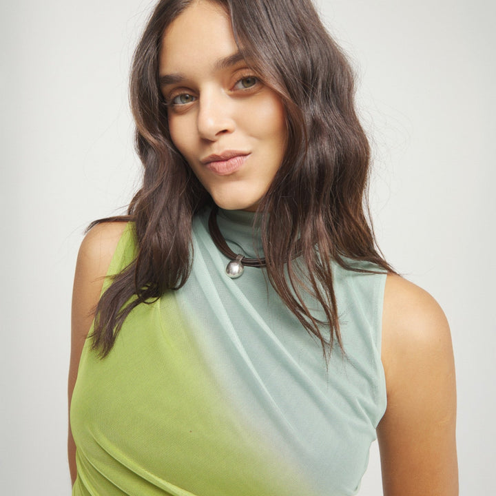 Leather Big Sterling Silver Alloy Plated Ball Necklace COL2046MARMTL