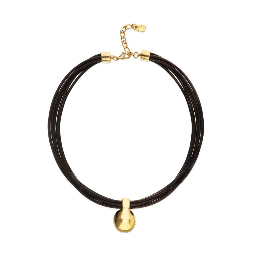 Leather Big 18K Gold Alloy Plated Ball Necklace COL2046MARORO