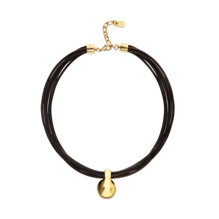 Leather Big 18K Gold Alloy Plated Ball Necklace COL2046MARORO