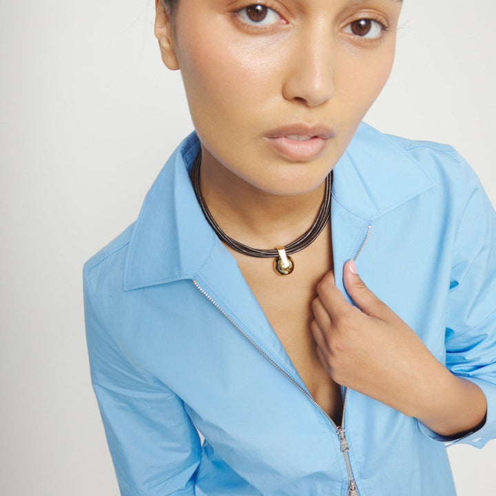 Leather Big 18K Gold Alloy Plated Ball Necklace COL2046MARORO