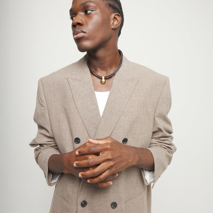 Leather Big 18K Gold Alloy Plated Ball Necklace COL2046MARORO