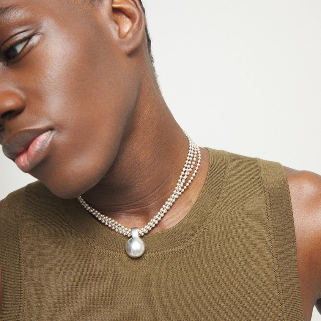 Sterling Silver Alloy Silver Threads And Big Shaped Ball Necklace COL2051MTL000