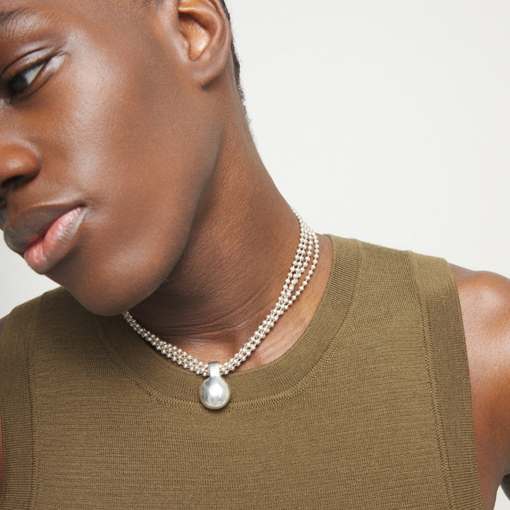 Sterling Silver Alloy Silver Threads And Big Shaped Ball Necklace COL2051MTL000