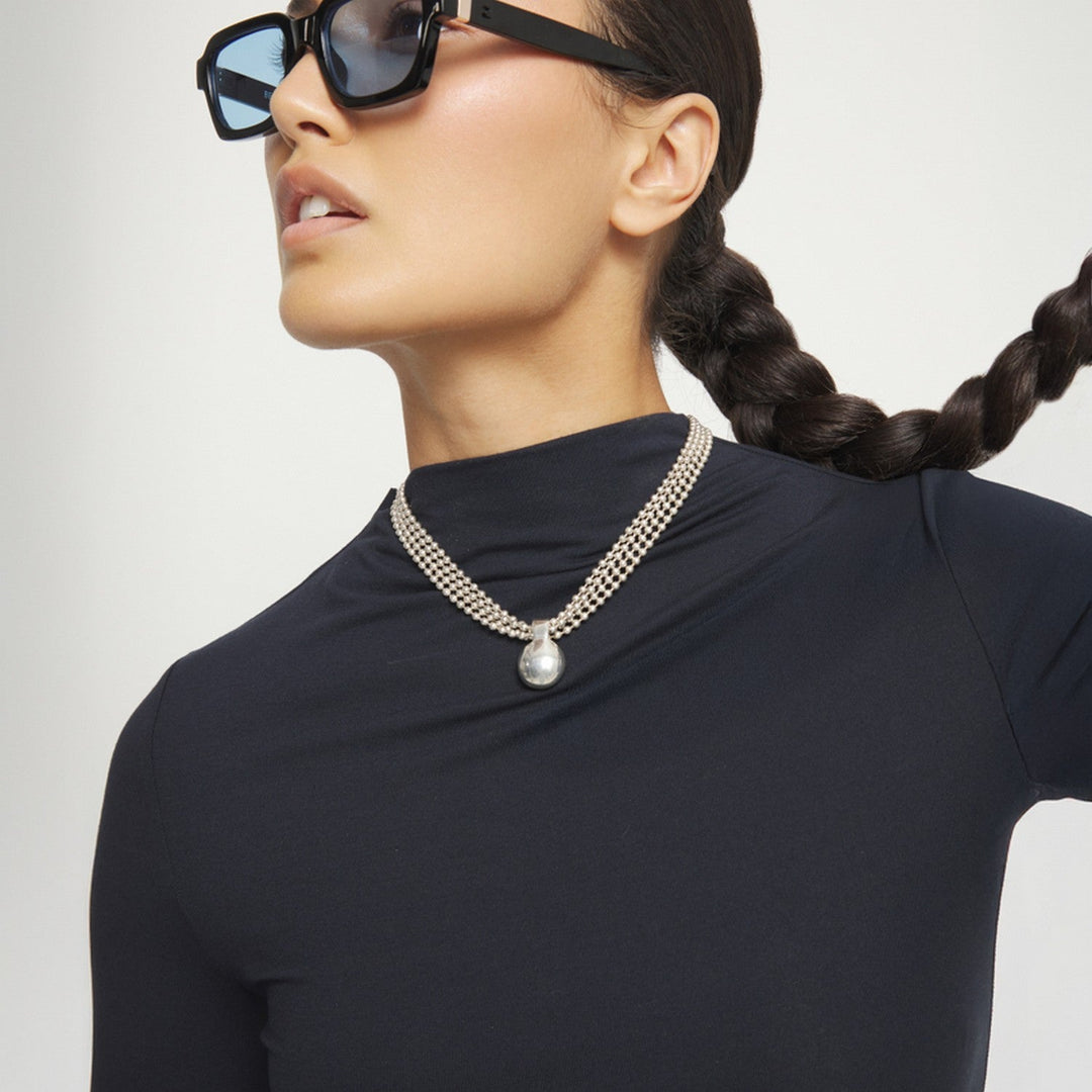 Sterling Silver Alloy Silver Threads And Big Shaped Ball Necklace COL2051MTL000