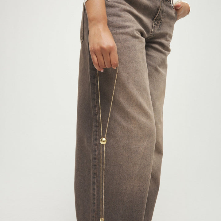 18K Gold-Plated Metal Alloy Height-Adjustable Chain And Two Hanging Weights Necklace COL2055ORO000