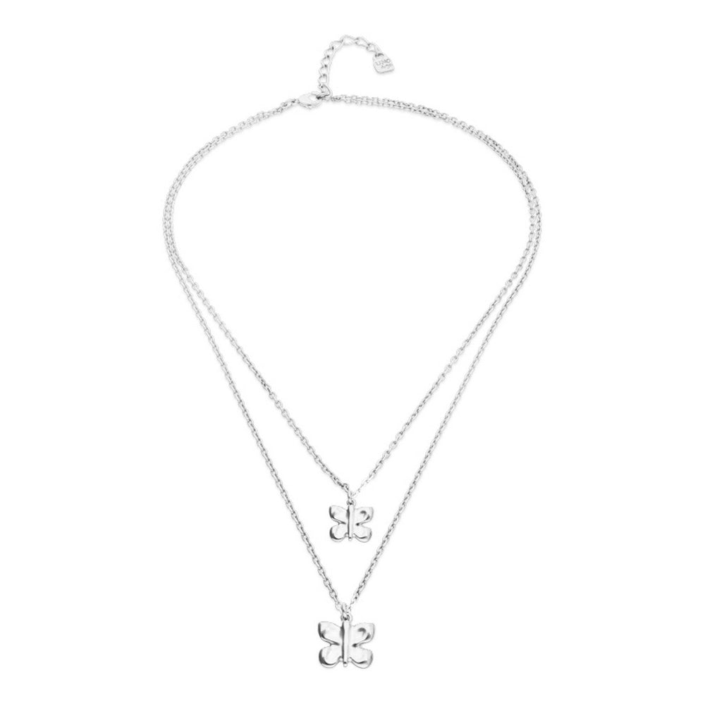 Double Butterflies Pear Plated In Sterling Silver Necklace COL2057MTL000