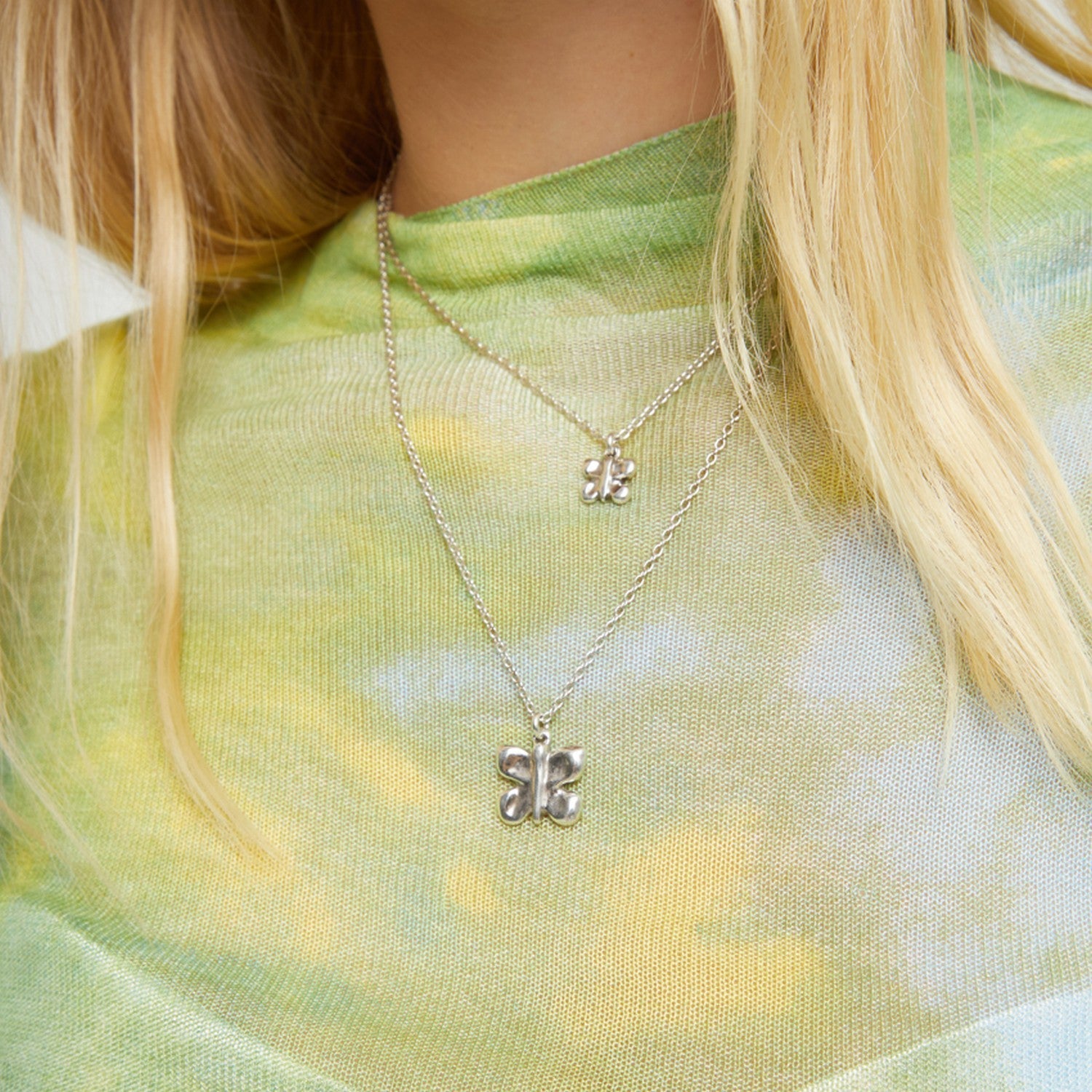 Double Butterflies And Pear Plated In Sterling Silver Necklace COL2057MTL000