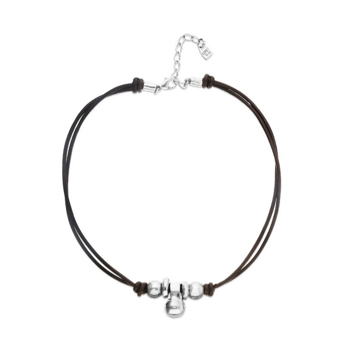 Leather Three Sterling Silveralloy Plated Balls Necklace COL2064MARMTL