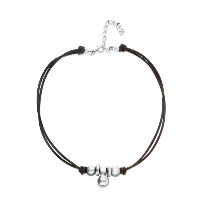 Leather Three Sterling Silveralloy Plated Balls Necklace COL2064MARMTL