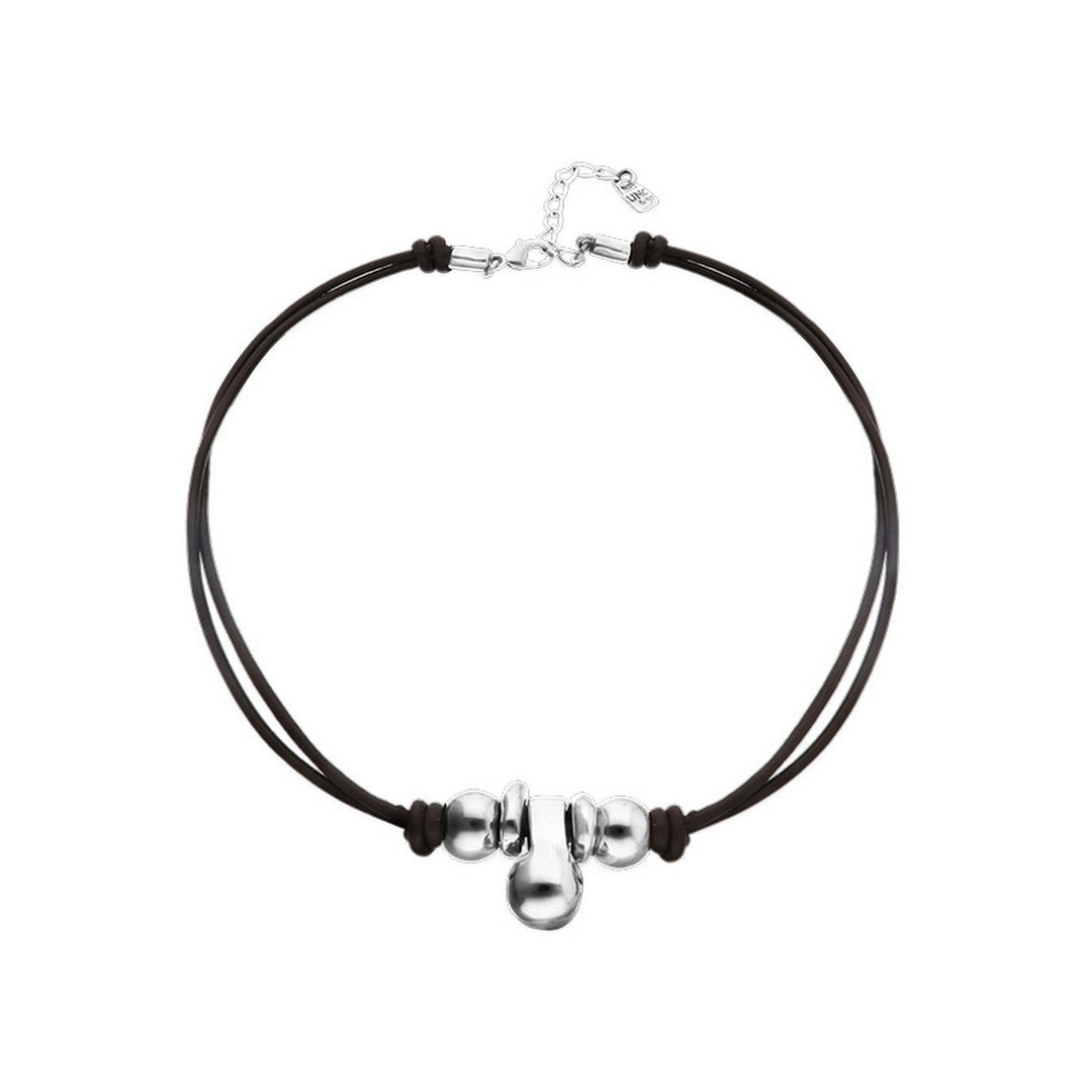 Leather Three Sterling Silveralloy Plated Balls Necklace COL2064MARMTL