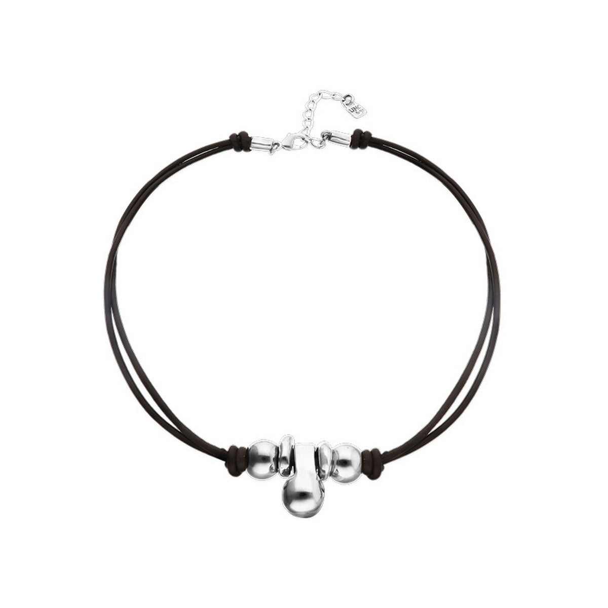 Leather Three Sterling Silveralloy Plated Balls Necklace COL2064MARMTL