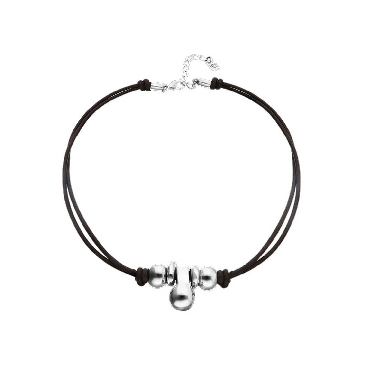 Leather Three Sterling Silveralloy Plated Balls Necklace COL2064MARMTL