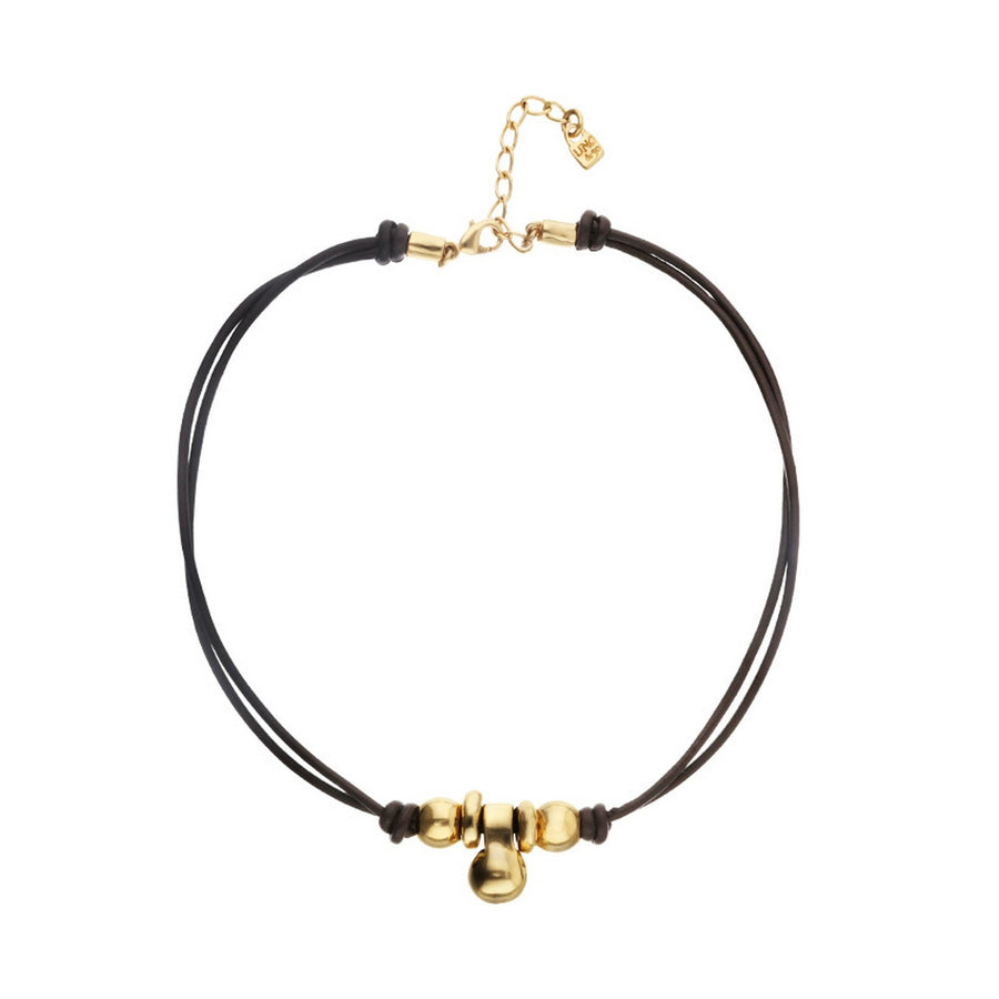 Leather Three Spheres 18K Gold Plated Necklace COL2064MARORO